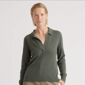 Quince Mongolian Cashmere Polo Sweater Color Moss Size - Medium